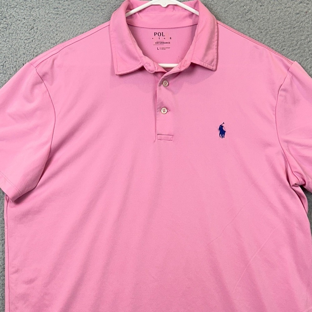 Polo Ralph Lauren Polo Shirt Mens Large Performance Pink Blue Pony Stretch Rugby